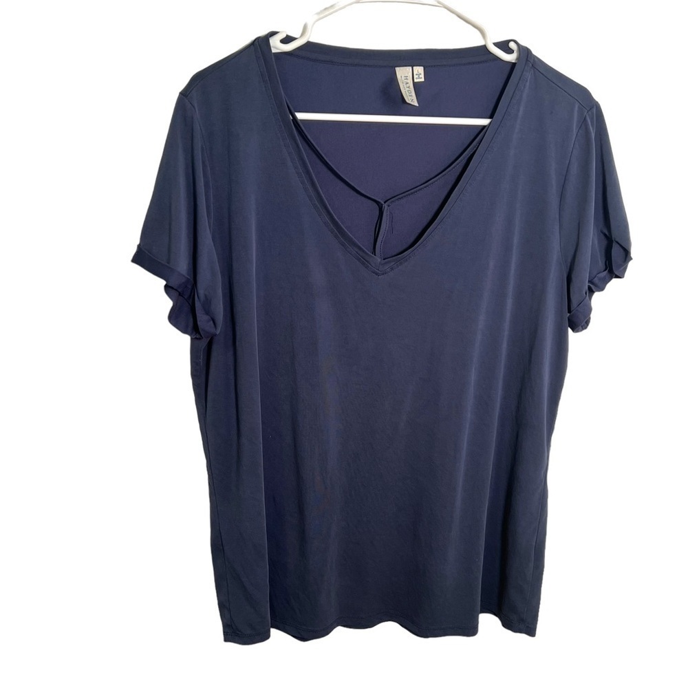 Hayden Los Angeles Women's Size Large V-Neck T-Shirt Blue Gray Cross Neck Modal